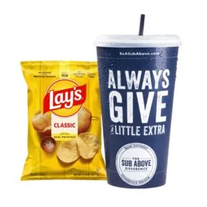 Get Jersey Mikes 32oz fountain drink and chips together and save!

