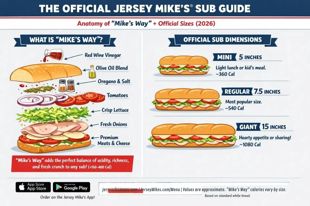 Jersey Mike's sub Size guide