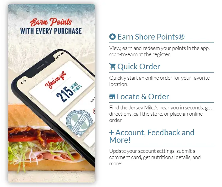 Jersey Mike's app Benifits
