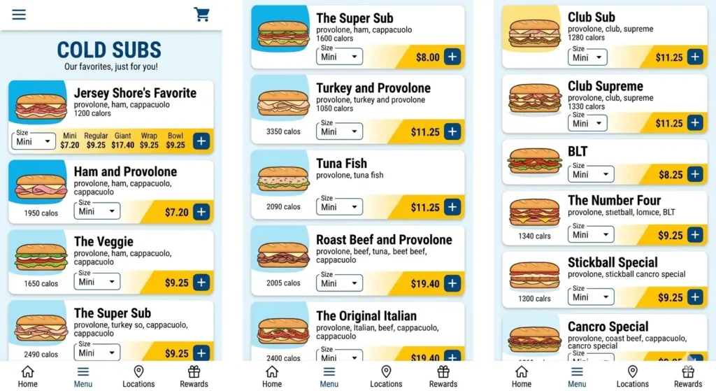 Jersey Mike's cold subs menu photos with prices
