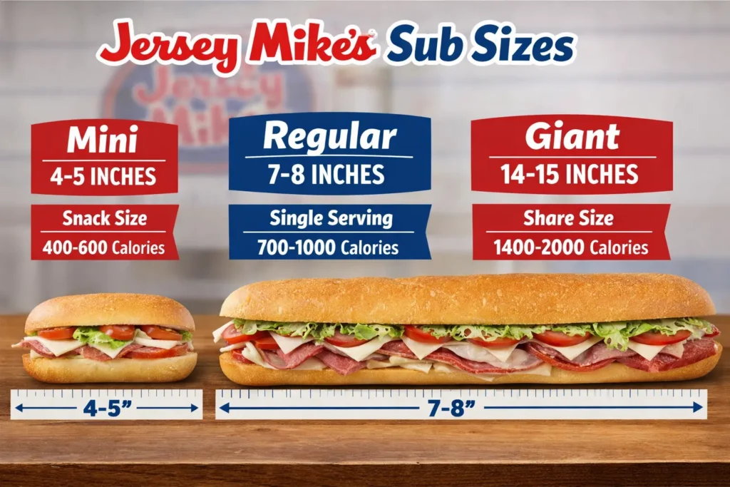 Jersey mike's sub sizes in inches